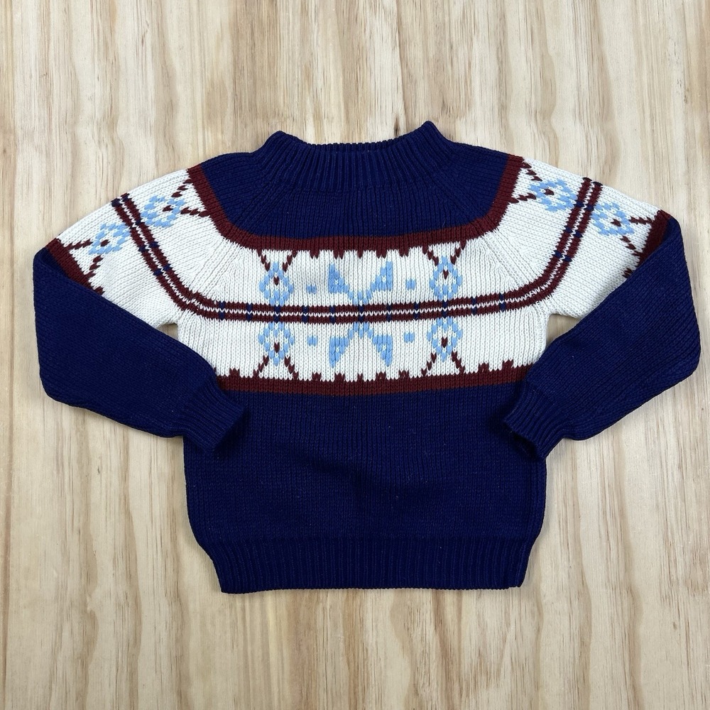JCPenney Boys Vintage 1970s Blue Nordic Fair Isle Acrylic Sweater Size 7